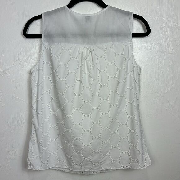 Worth Cotton Sleeveless Ruffle Front Eyelet Button Down Shirt Size 6 - Picture 3 of 7